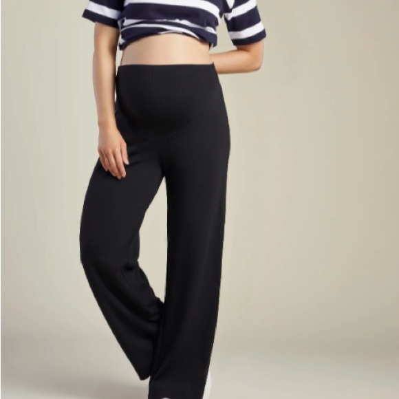 A Pea In The Pod Black Maternity Wide-Leg Knit Pants